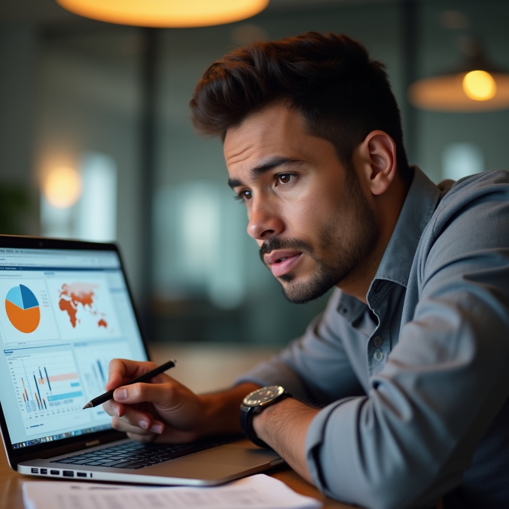 Analyst reviewing GA4 revenue attribution report on laptop with organic search data